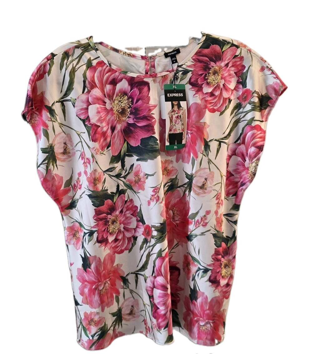 NWT Express Women's Floral Print Satin Blouse in size XL